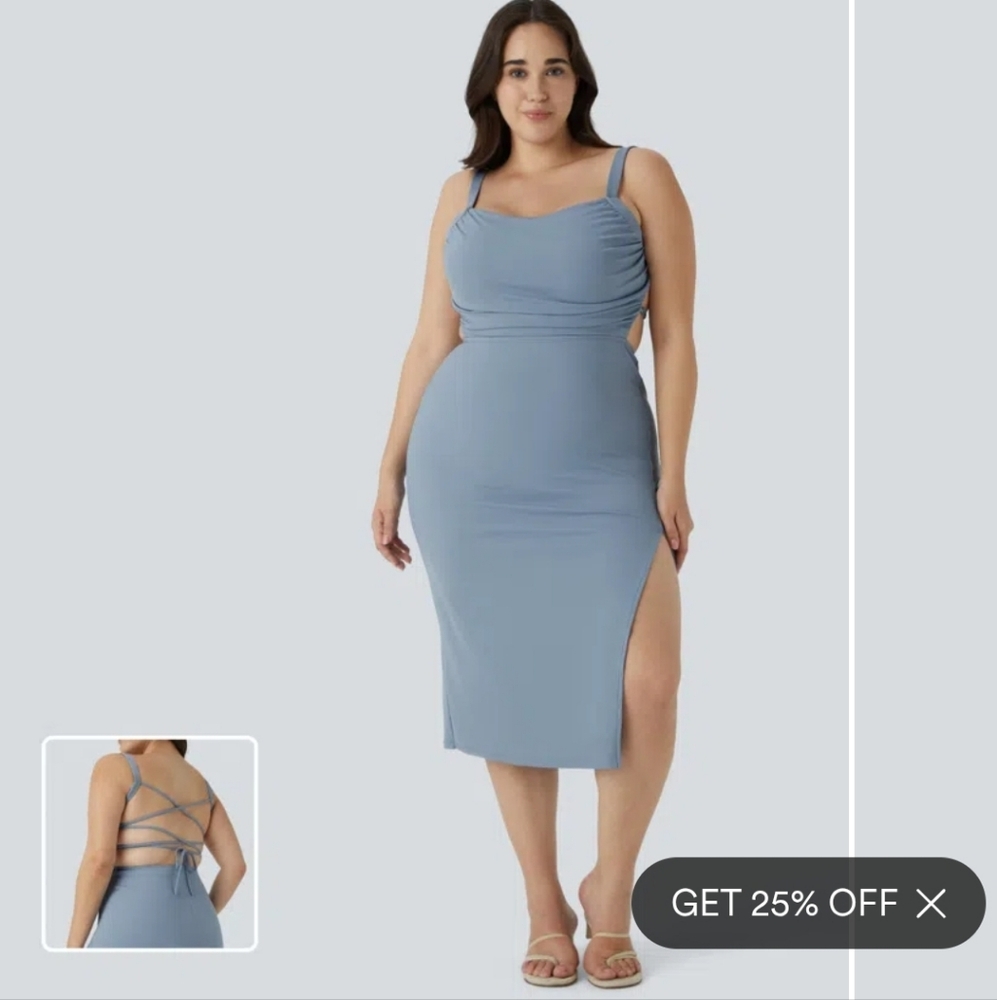 Halara Elegant Blue Midi Dress with Strappy Back